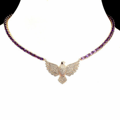 Collier Halskette Vogel Amethyst 925 Silber 585 Roségold vergoldet Silber - INARA