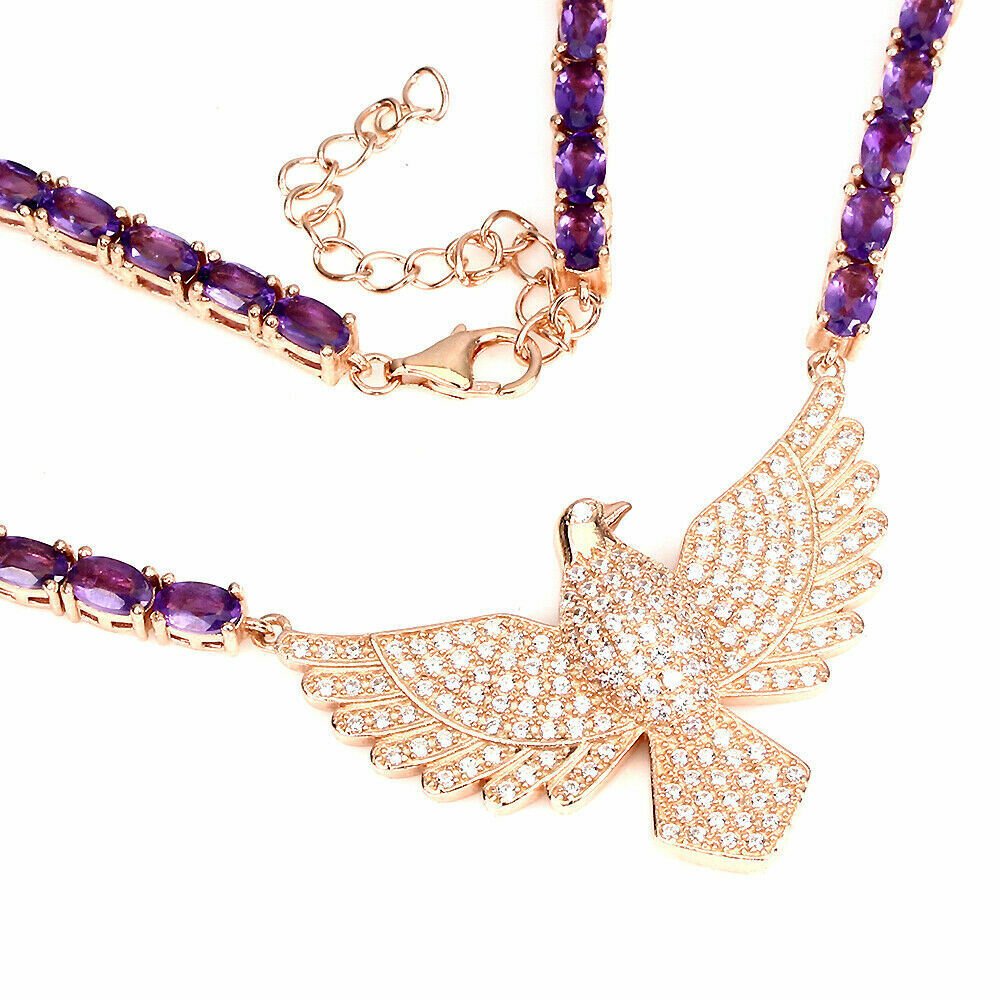 Collier Halskette Vogel Amethyst 925 Silber 585 Roségold vergoldet Silber - INARA