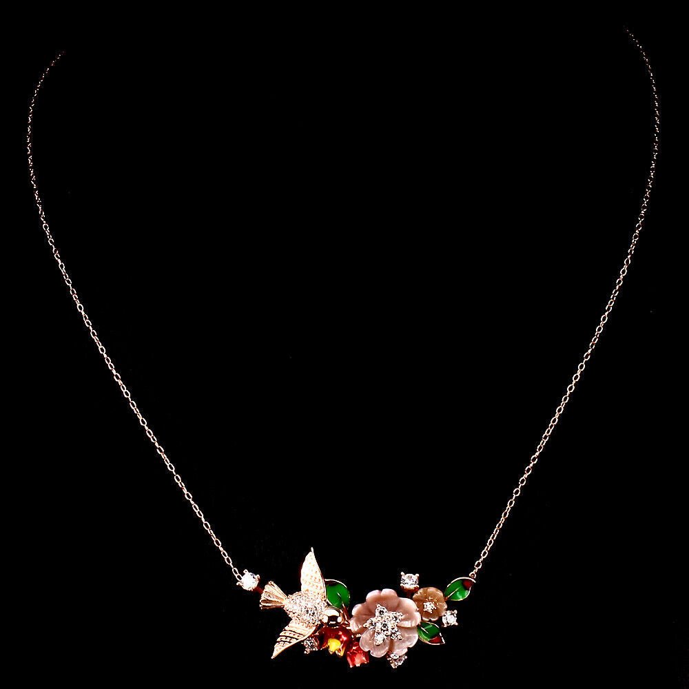 Collier Halskette Vogel Perlmutt Zirconia 925 Silber 585 Roségold vergoldet Silber - INARA