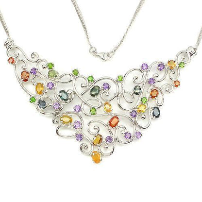 Collier Saphir Chromdiopsid Amethyst 925 Silber 585 Weißgold vergoldet Silber - INARA