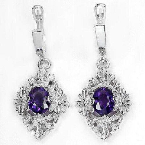 Große Ohrringe Amethyst 925 Silber 585 Weißgold vergoldet Silber - INARA