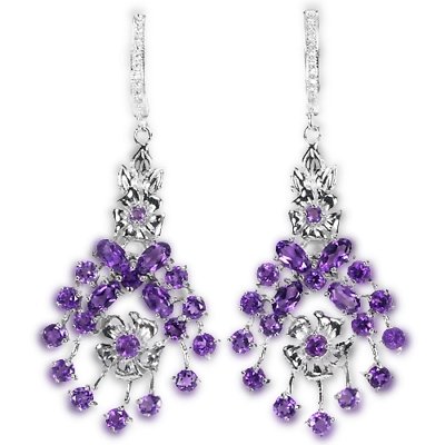 Große Ohrringe Amethyst 925 Silber 585 Weißgold vergoldet Silber - INARA