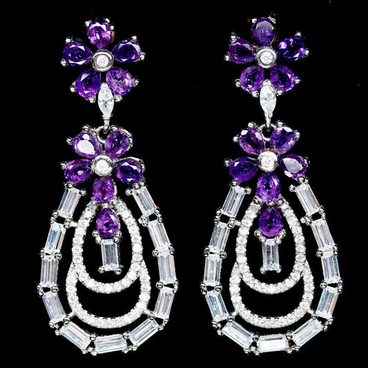 Große Ohrringe Amethyst 925 Silber 585 Weißgold vergoldet Silber - INARA