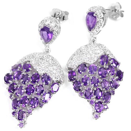 Große Ohrringe Amethyst 925 Silber 585 Weißgold vergoldet Silber - INARA