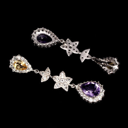 Große Ohrringe Amethyst Citrin Weißtopas 925 Silber 585 Weißgold vergoldet Silber - INARA