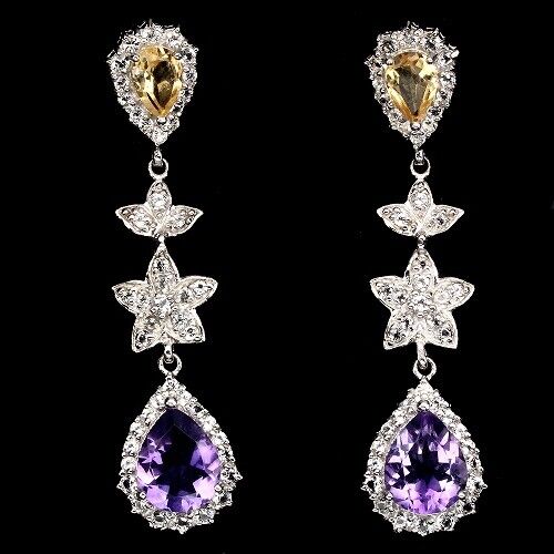 Große Ohrringe Amethyst Citrin Weißtopas 925 Silber 585 Weißgold vergoldet Silber - INARA