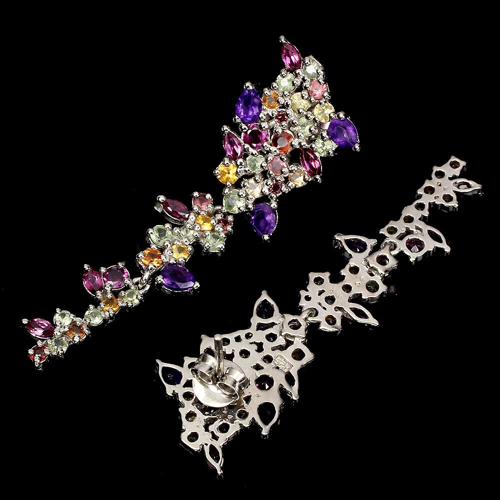 Große Ohrringe Amethyst Rhodolit Saphir 925 Silber 585 Weißgold vergoldet Silber - INARA