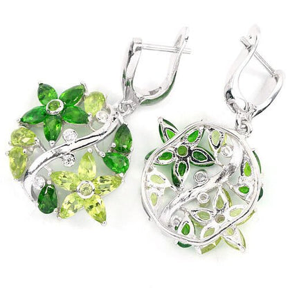 Große Ohrringe Chromdiopsid Peridot 925 Silber 585 Weißgold vergoldet Silber - INARA