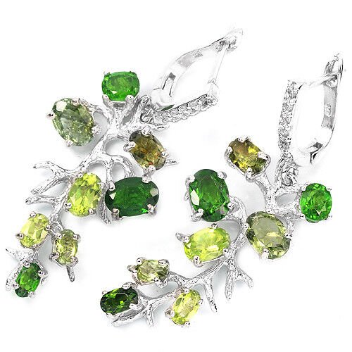 Große Ohrringe Chromdiopsid Peridot Turmalin 925 Silber 585 Weißgold vergoldet Silber - INARA