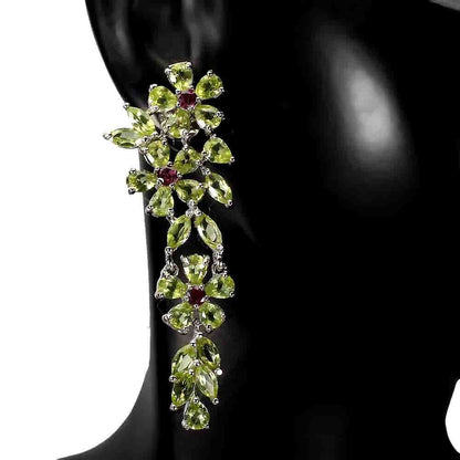 Große Ohrringe Peridot Rhodolit 925 Silber 585 Weißgold vergoldet Silber - INARA