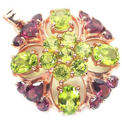 Großer Anhänger Peridot Rhodolit 925 Silber 585 Roségold vergoldet Silber - INARA