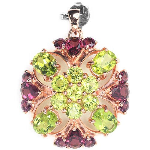 Großer Anhänger Peridot Rhodolit 925 Silber 585 Roségold vergoldet Silber - INARA