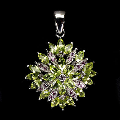 Großer Anhänger Peridot Rhodolit 925 Silber 585 Weißgold vergoldet Silber - INARA