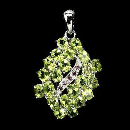 Großer Anhänger Peridot Rhodolit 925 Silber 585 Weißgold vergoldet Silber - INARA