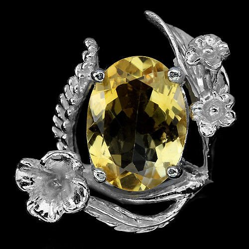 Großer Ring Citrin 16 x 12 mm 925 Silber 585 Weißgold vergoldet Gr. 54 Silber - INARA