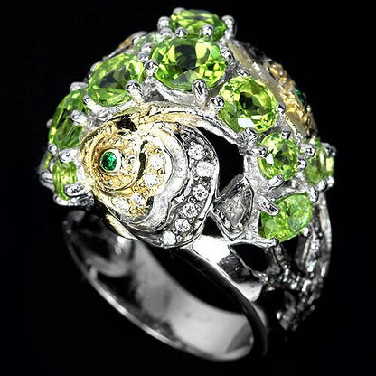 Großer Ring Fisch Peridot 925 Silber 585 Weißgold vergoldet Gr. 58 Silber - INARA