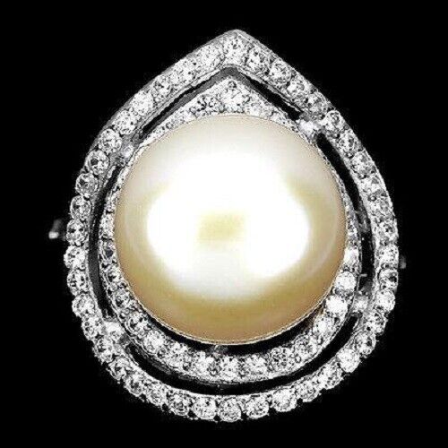 Großer Ring Perle 925 Silber 585 Weißgold vergoldet Gr. 53 Silber - INARA