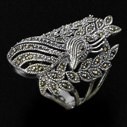 Großer Ring Pfau Markasit 925 Sterling Silber Gr. 55 Silber - INARA