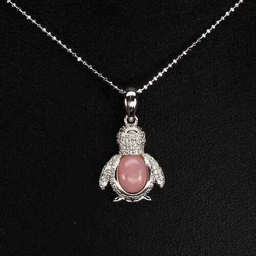 Halskette Anhänger Pinguin rosa Opal 925 Silber 585 Weißgold vergoldet Silber - INARA