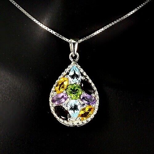 Halskette Blautopas Amethyst Citrin Granat Peridot 925 Silber 585 weißvergoldet Silber - INARA