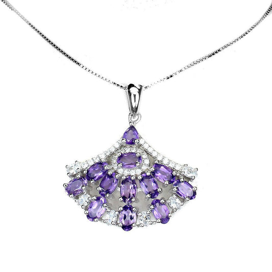 Halskette mit Anhänger Amethyst 925 Silber 585 Weißgold vergoldet Silber - INARA