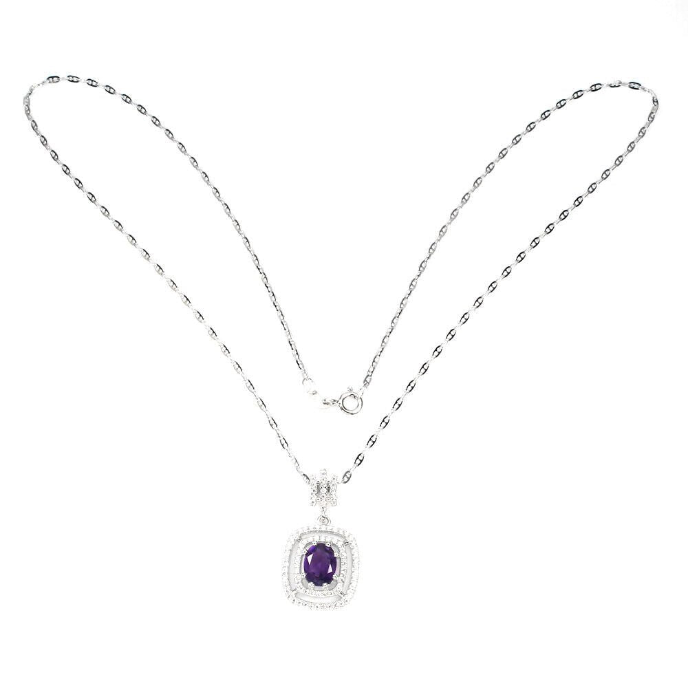 Halskette mit Anhänger Amethyst 925 Silber 585 Weißgold vergoldet Silber - INARA