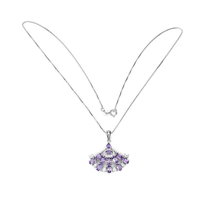 Halskette mit Anhänger Amethyst 925 Silber 585 Weißgold vergoldet Silber - INARA