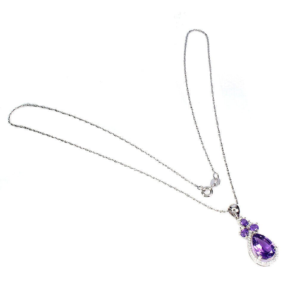 Halskette mit Anhänger Amethyst Tropfenschliff 925 Silber 585 Weißgold vergold. Silber - INARA