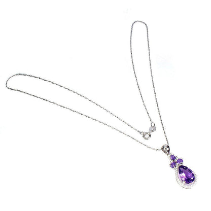 Halskette mit Anhänger Amethyst Tropfenschliff 925 Silber 585 Weißgold vergold. Silber - INARA