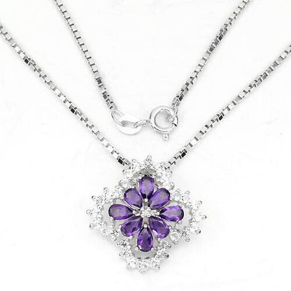 Halskette mit Anhänger Amethyst Weißtopas 925 Silber 585 Weißgold vergoldet Silber - INARA