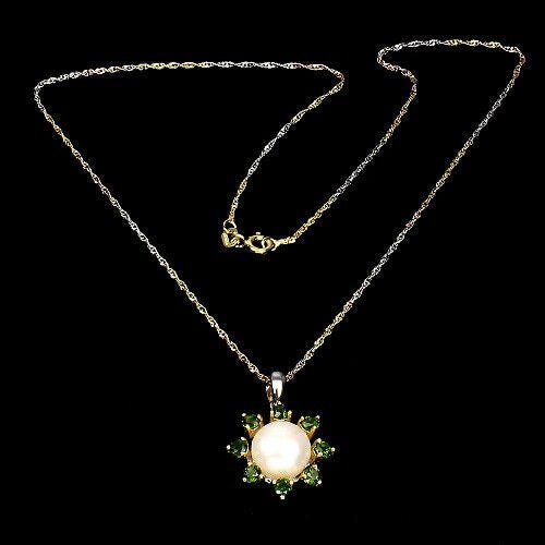 Halskette mit Anhänger Chromdiopsid Perle 925 Silber 585 tricolor vergoldet Silber - INARA