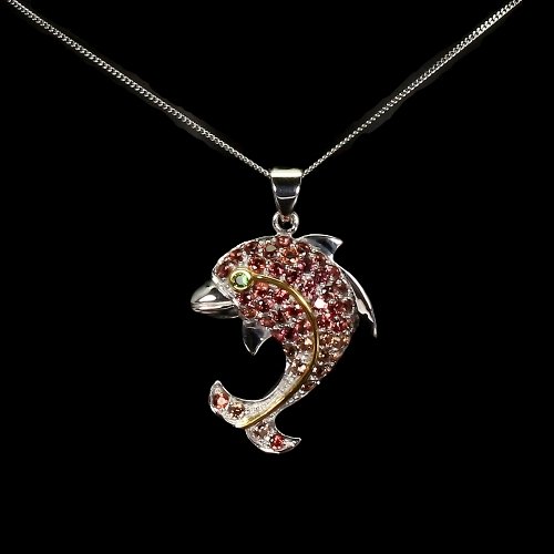 Halskette mit Anhänger Delfin Saphir 925 Silber 585 bicolor vergoldet Silber - INARA