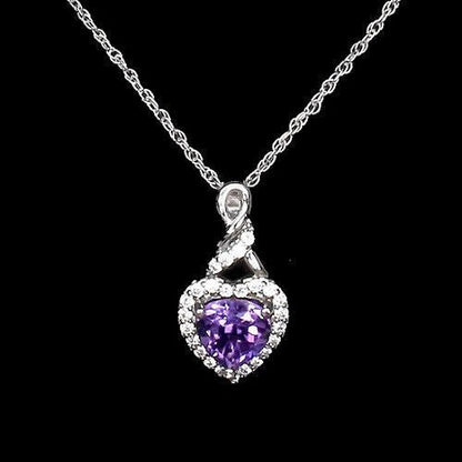 Halskette mit Anhänger Herz Amethyst 925 Silber 585 Weißgold vergoldet Silber - INARA