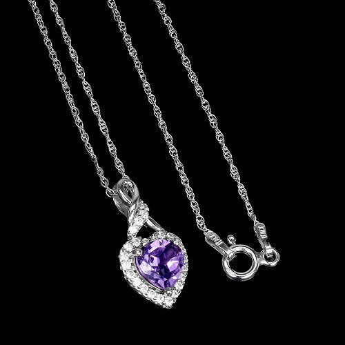 Halskette mit Anhänger Herz Amethyst 925 Silber 585 Weißgold vergoldet Silber - INARA