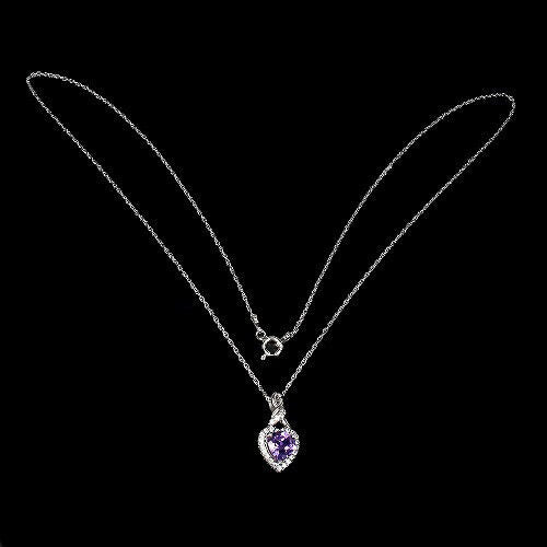 Halskette mit Anhänger Herz Amethyst 925 Silber 585 Weißgold vergoldet Silber - INARA