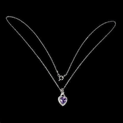 Halskette mit Anhänger Herz Amethyst 925 Silber 585 Weißgold vergoldet Silber - INARA