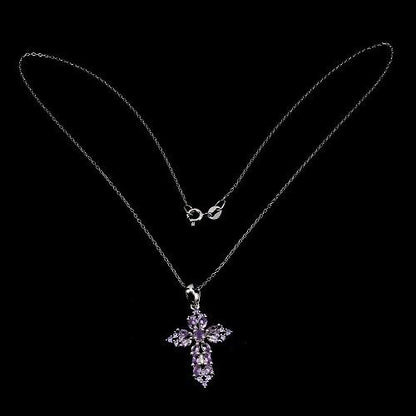 Halskette mit Anhänger Kreuz Amethyst 925 Silber 585 Weißgold vergoldet Silber - INARA