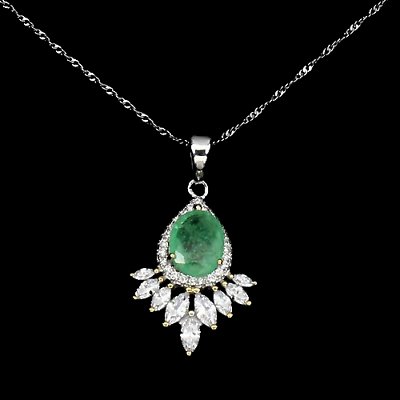 Halskette mit Anhänger Smaragd 9 x 7 mm 925 Silber 585 bicolor vergoldet Silber - INARA