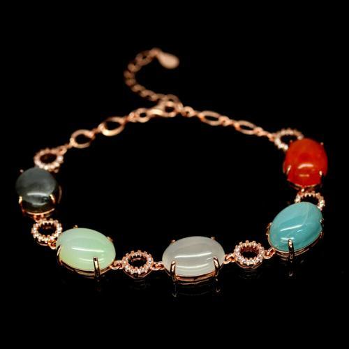 Karneol Aquamarin Achat Chalzedon Mondstein Armband Silber - INARA