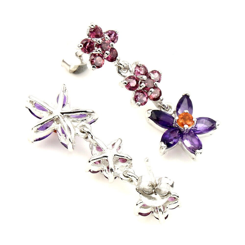 Ohrringe Amethyst Rhodolit Saphir 925 Silber 585 Weißgold vergoldet Silber - INARA