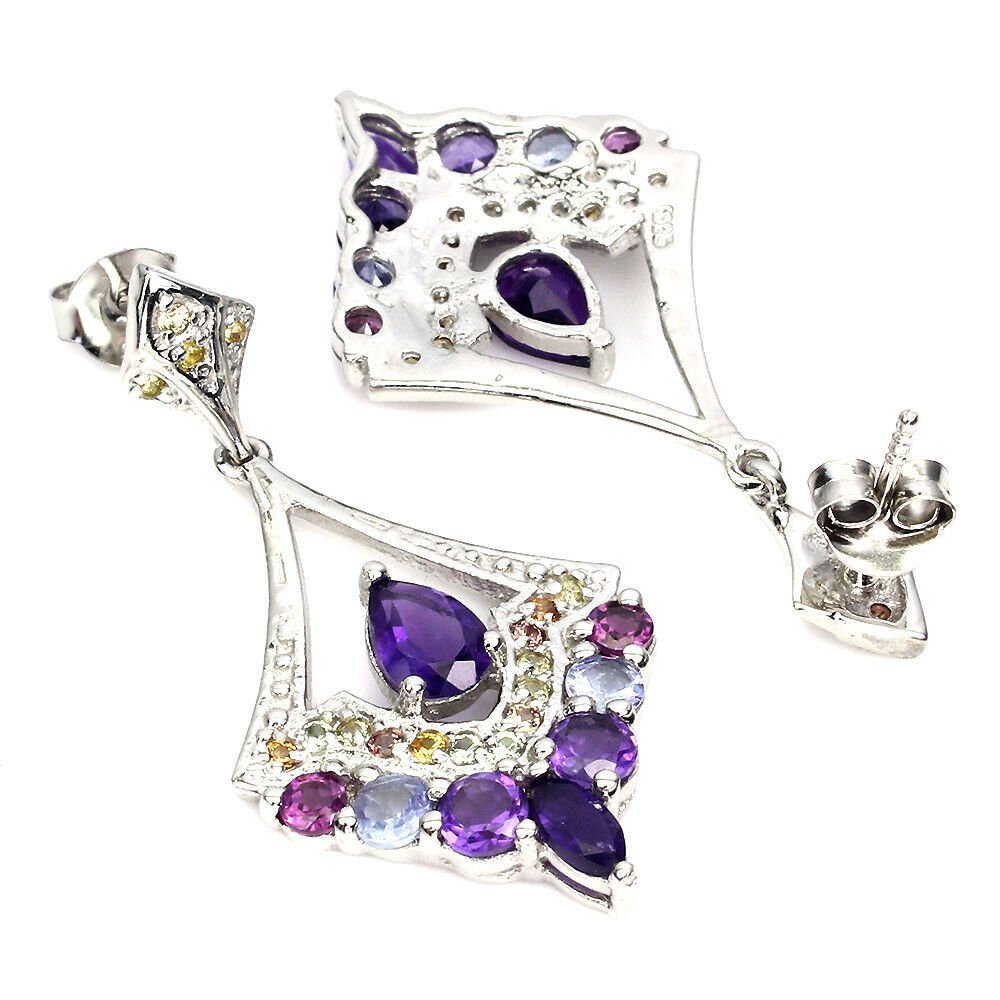 Ohrringe Amethyst Tansanit Rhodolit Saphir 925 Silber 585 Weißgold vergoldet Silber - INARA