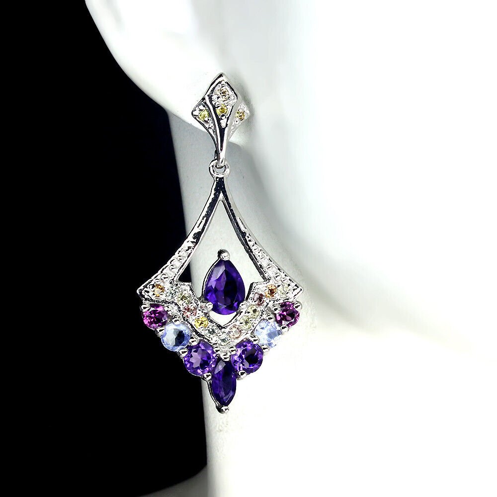 Ohrringe Amethyst Tansanit Rhodolit Saphir 925 Silber 585 Weißgold vergoldet Silber - INARA