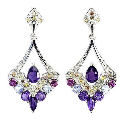 Ohrringe Amethyst Tansanit Rhodolit Saphir 925 Silber 585 Weißgold vergoldet Silber - INARA