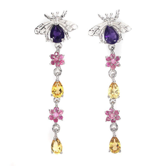 Ohrringe Biene Amethyst Rubin Citrin 925 Silber 585 Weißgold vergoldet Silber - INARA