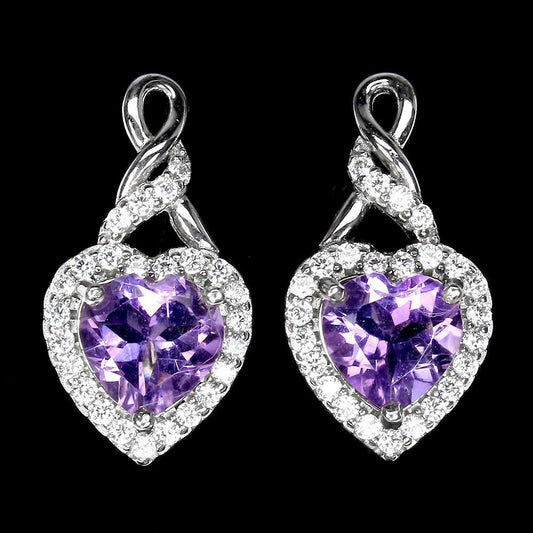 Ohrringe Herz Amethyst 925 Silber 585 Weißgold vergoldet Silber - INARA