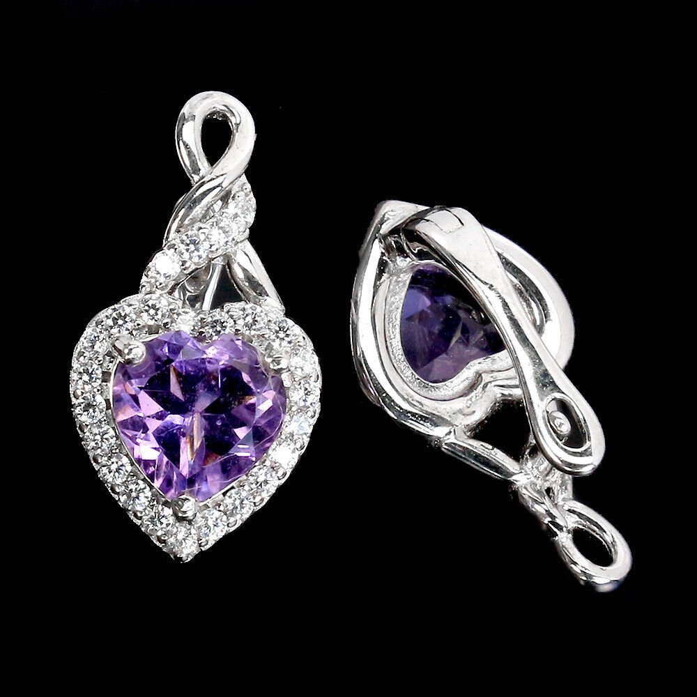 Ohrringe Herz Amethyst 925 Silber 585 Weißgold vergoldet Silber - INARA