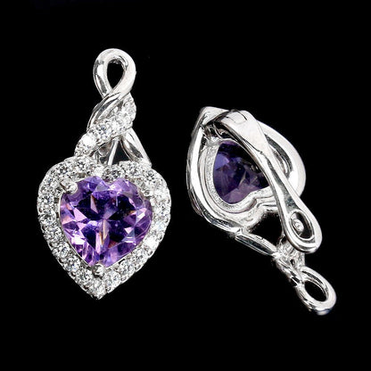 Ohrringe Herz Amethyst 925 Silber 585 Weißgold vergoldet Silber - INARA