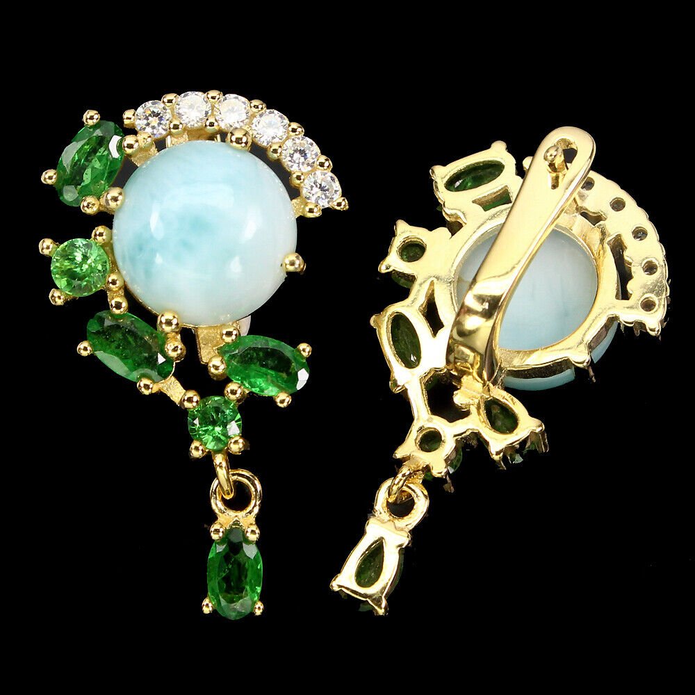 Ohrringe Larimar Tsavorit 925 Silber 585 Gelbgold vergoldet Silber - INARA