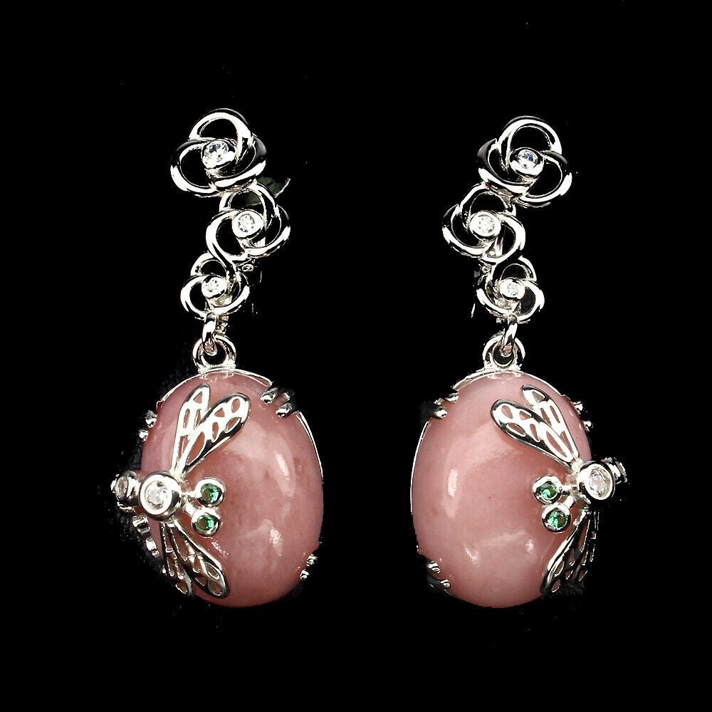 Ohrringe Libelle Opal rosa 925 Silber 585 Weißgold vergoldet Silber - INARA