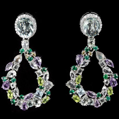 Ohrringe Prasiolith Peridot Citrin Amethyst Achat 925 Silber Weißgold vergoldet Silber - INARA